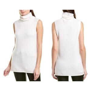 Vince Sweater Womens XS Cream Ribbed Wool Cashmere Sleeveless Tunic Mock Neck